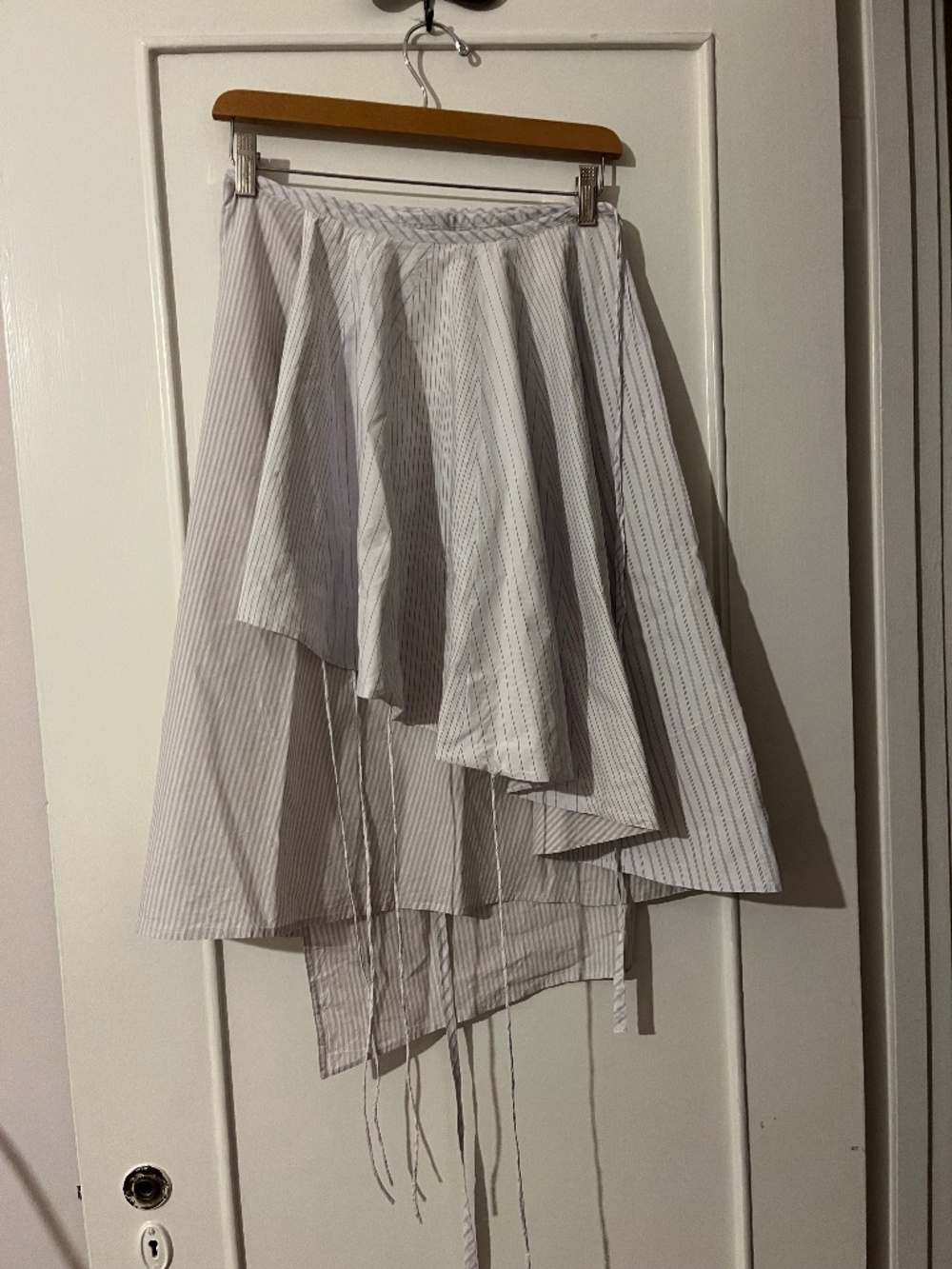 White and Grey Striped Cotton Dosa Layered Wrap-Around Skirt, Size 2